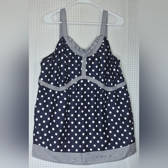 Coastal Chic Polka Dot Tank Top Plus 18/20W Summer Blouse Flowy Navy White - Picture 6 of 9